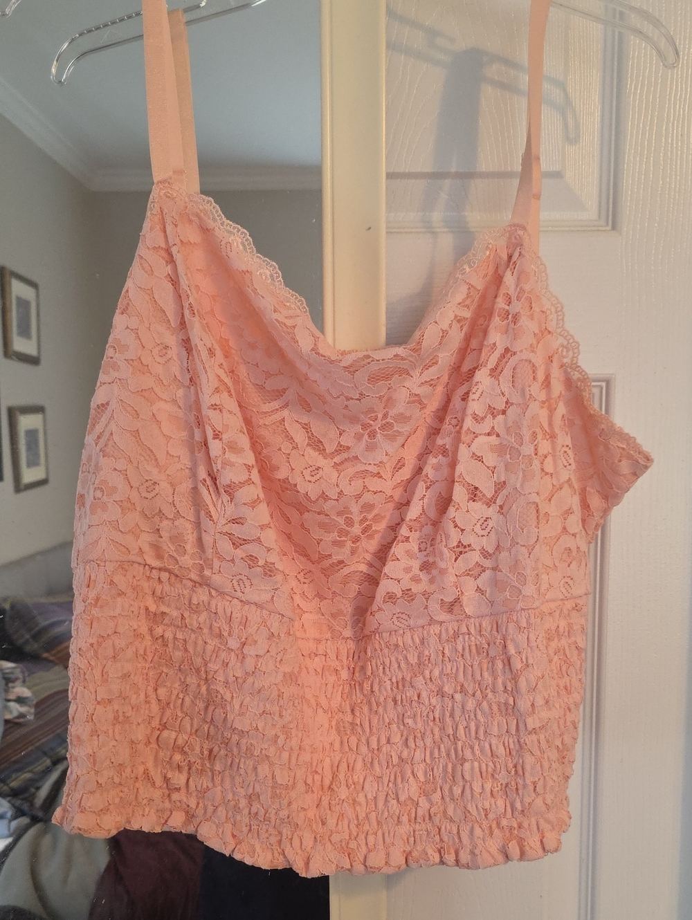 torrid Pink Cropped Lace Smocked Cami Tank